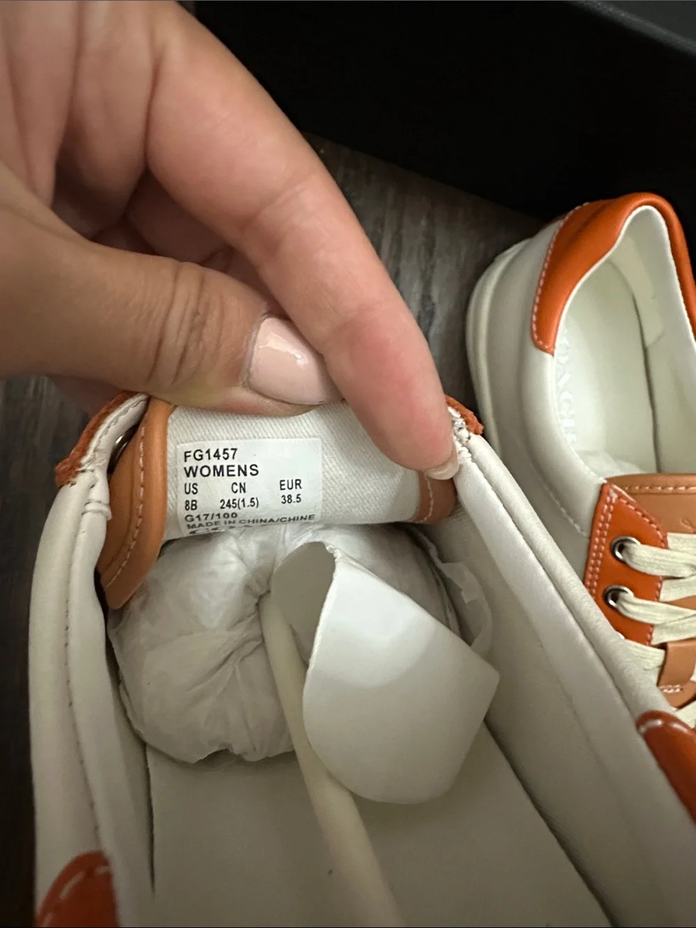 coach Leather Low-Top Sneakers in Orange and White